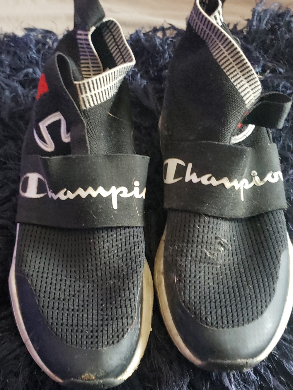 Champion Men's Black Slip-On Athletic Sneakers with White Logo 10M